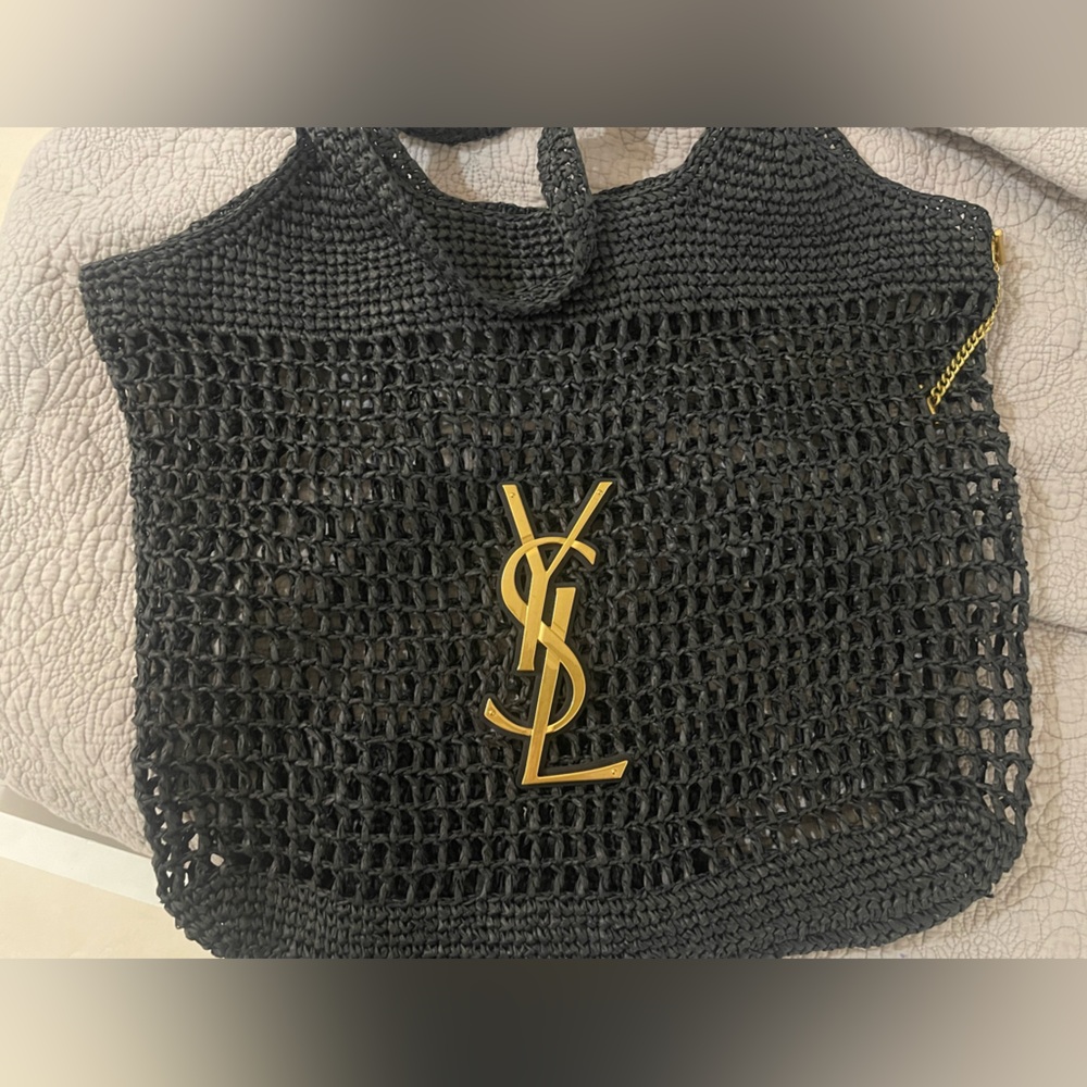 Saint Laurent Inspired Black Raffia Tote